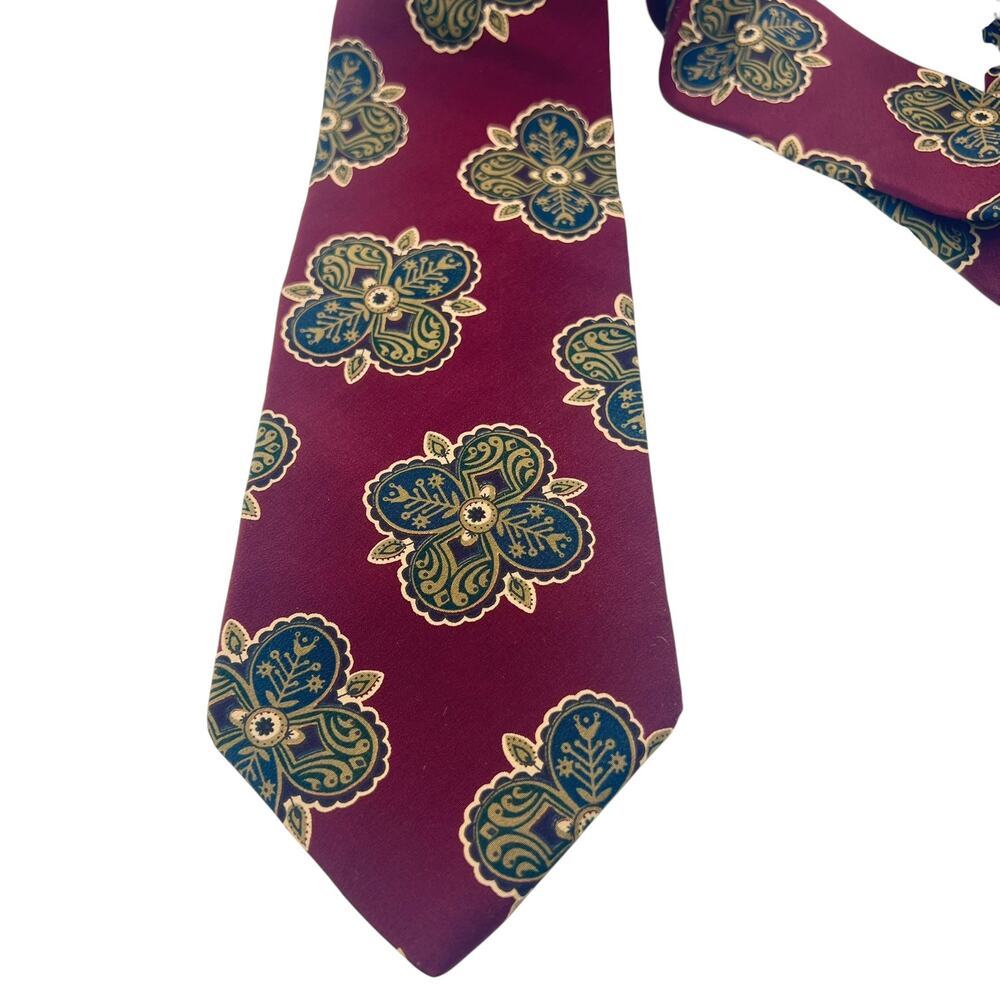 x'Andrini 54" x 3.75" Burgundy Medallion Italian Silk Necktie Handmade in USA